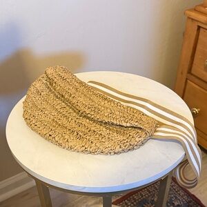 Woven Straw Crossbody Bag with Striped Strap - Tan